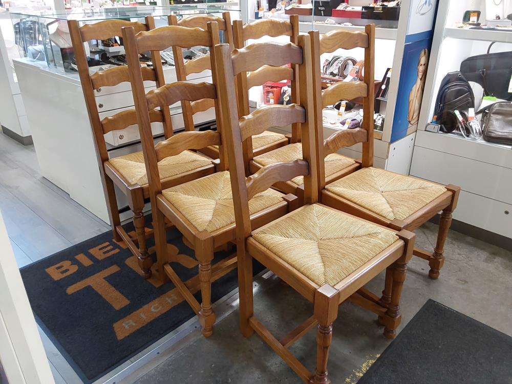 LOT DE 6 CHAISES BOIS ASSISES PAILLÉES