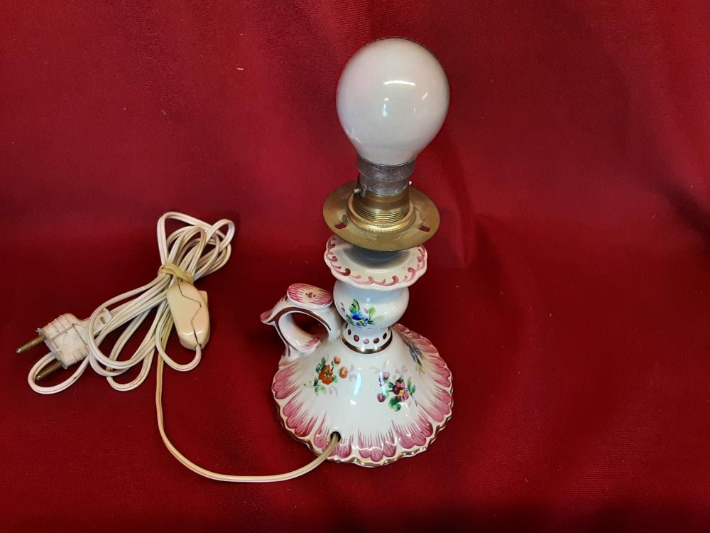 PIED DE LAMPE DE CHEVET PORCELAINE DÉCOR FLEURS ROUGES