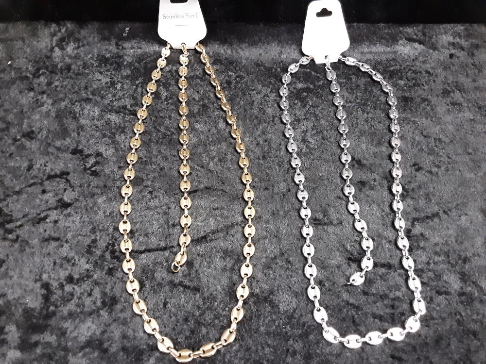 COLLIER + BRACELET GRAIN DE CAFE ACIER INOXYDABLE ARGENTE OU DORE ( 0600)