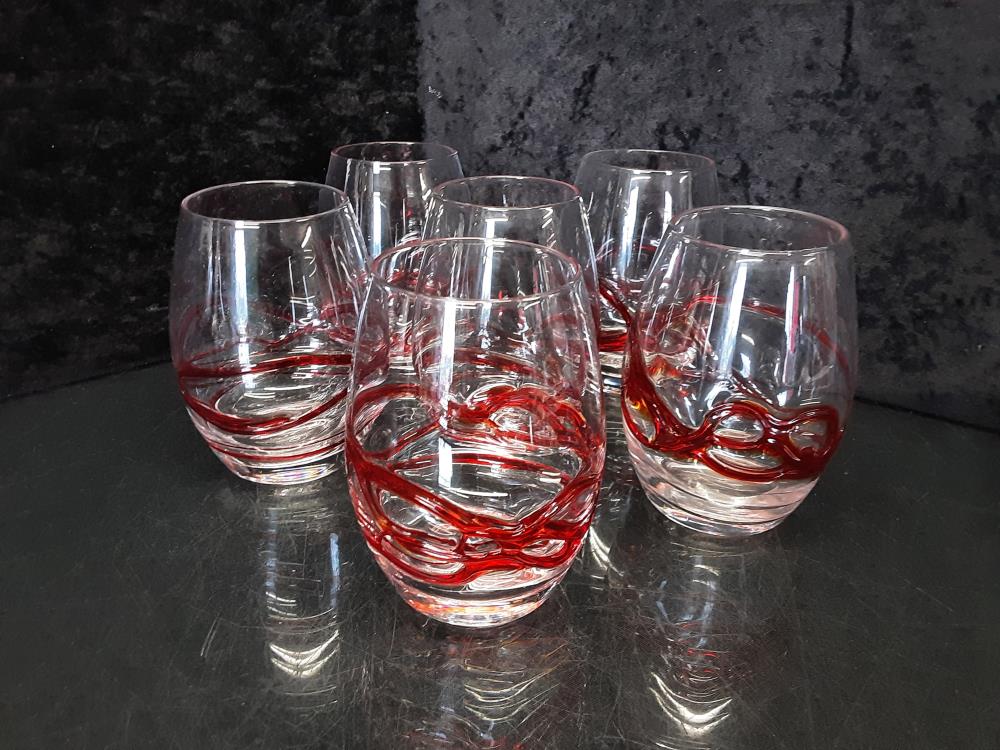 LOT DE 6 VERRES A EAU DECOR VERRE TROSADÉ ROUGE