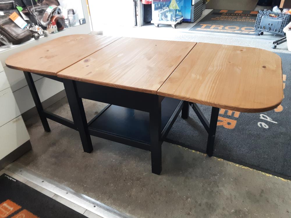 TABLE BASSE A RABATS 1 TIROIR EN PIN - PIEDS NOIRS