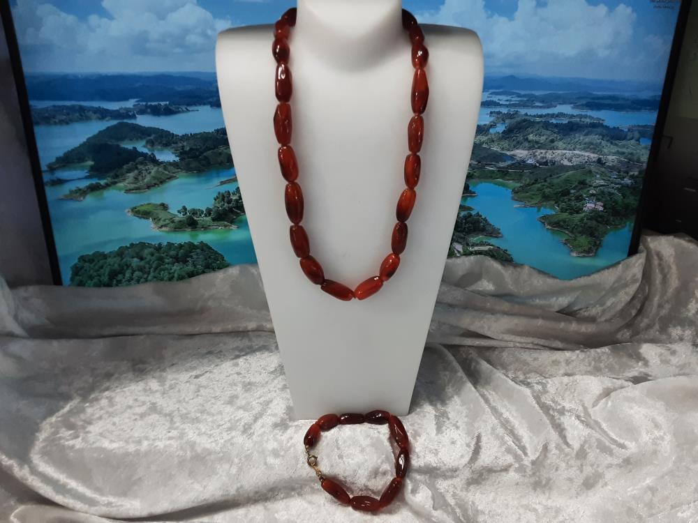 COLLIER + BRACELET PIERRES ORANGES