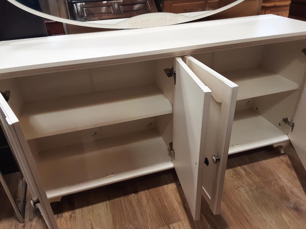 ENFILADE BLANC 4 PORTES AVEC MIROIR OVALE