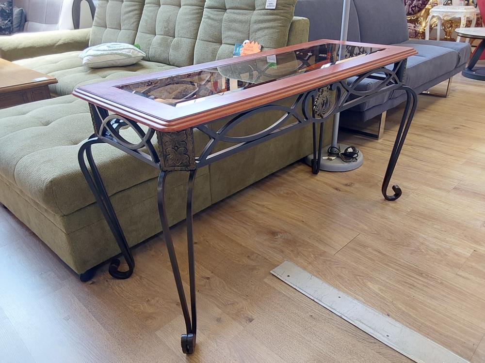 CONSOLE BOIS ET METAL PLATEAU VERRE