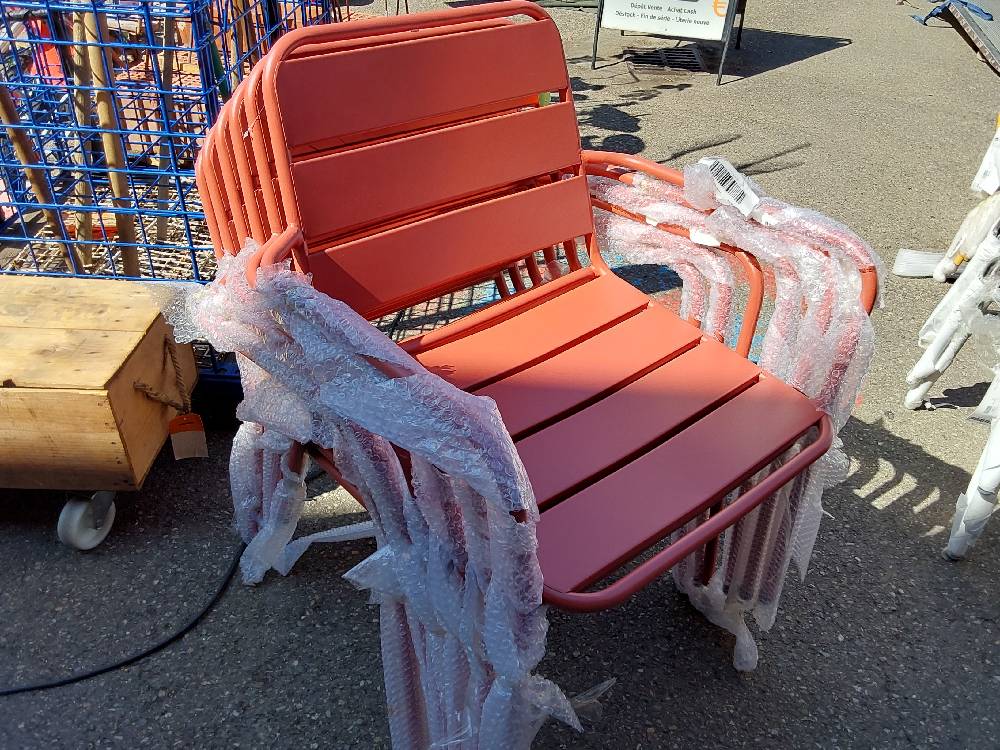 LOT DE 6 FAUTEUILS DE JARDIN BAS MÉTAL TERRACOTTA (120607) 2ÈME CHOIX