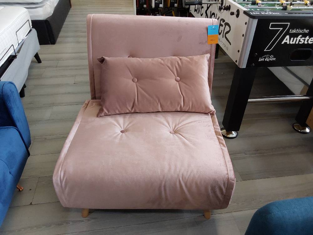 FAUTEUIL CONVERTIBLE VELOURS ROSE (123939) 2ÈME CHOIX