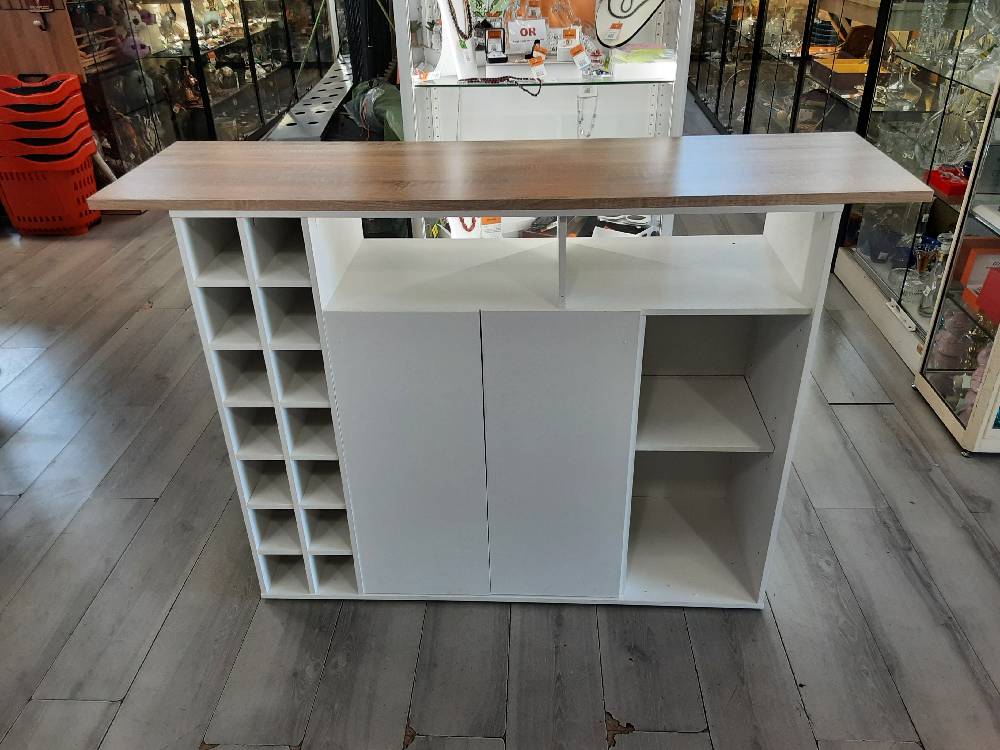 MEUBLE DE BAR COLORIS BOIS ET BLANC 2 COLIS (134777/79) 2ÈME CHOIX