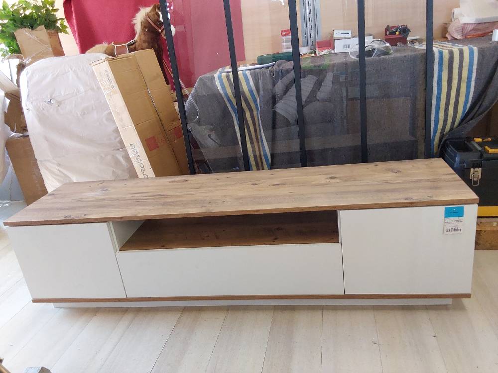 MEUBLE TV 3 PORTES + 1 NICHE COLORIS BLANC ET BOIS (124583) 2ÈME CHOIX