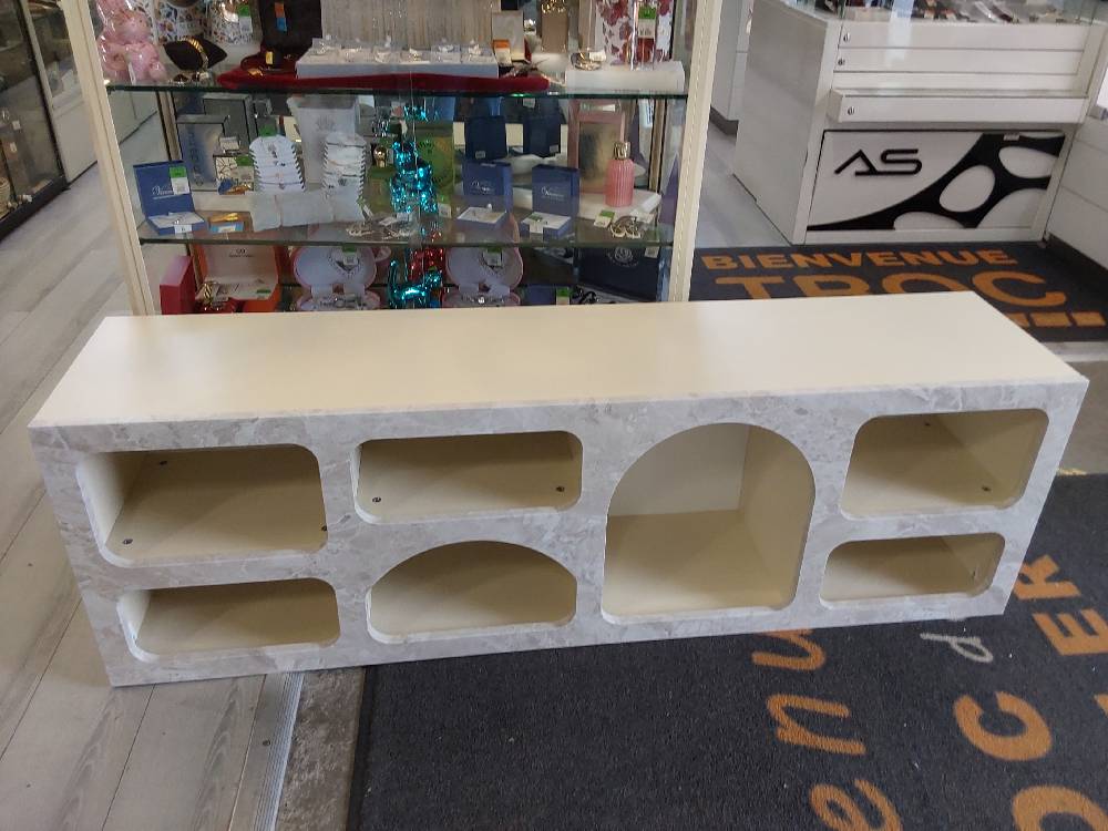 MEUBLE TV 7 NICHES EFFET MARBRE BEIGE (142751) 2ÈME CHOIX
