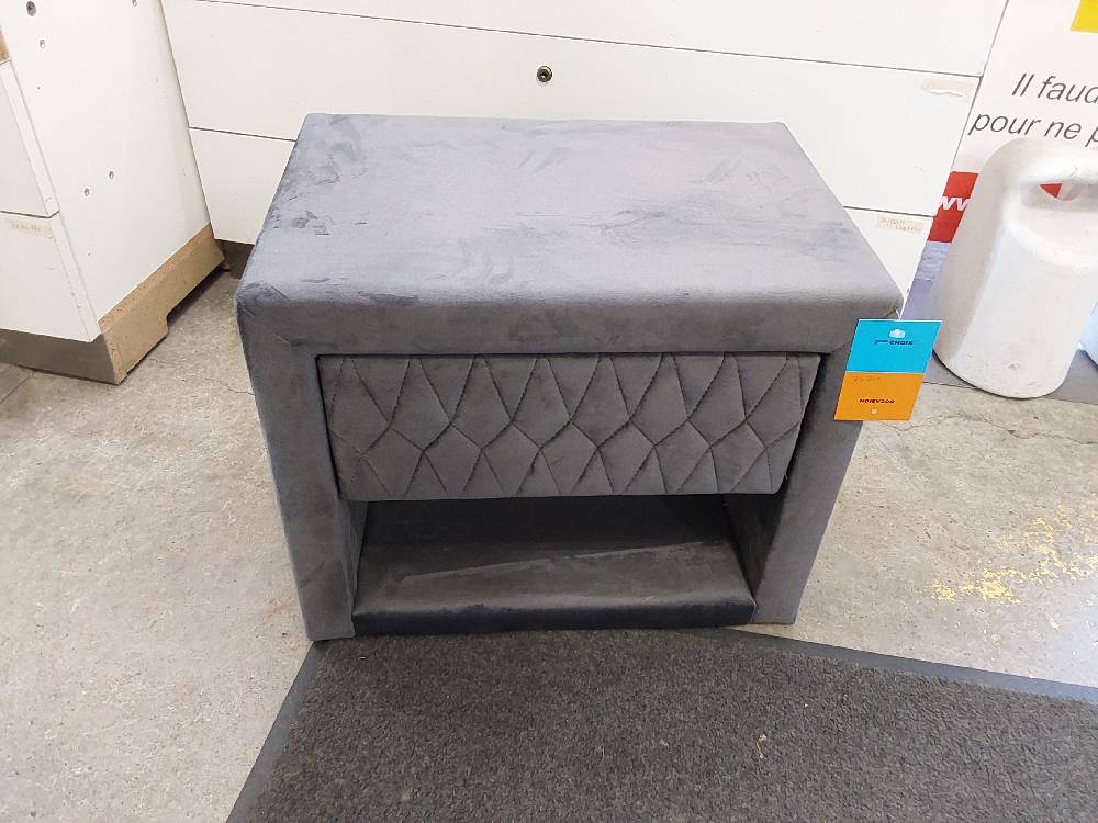 TABLE DE CHEVET 1 TIROIR + 1 NICHE EN VELOURS GRIS (84703) 2ÈME CHOIX