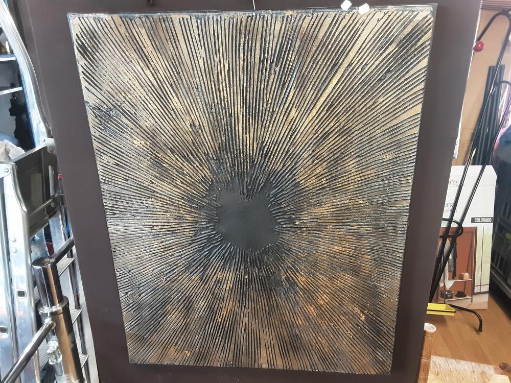TABLEAU SANS CADRE ABSTRAIT SOLEIL DORÉ ET NOIR
