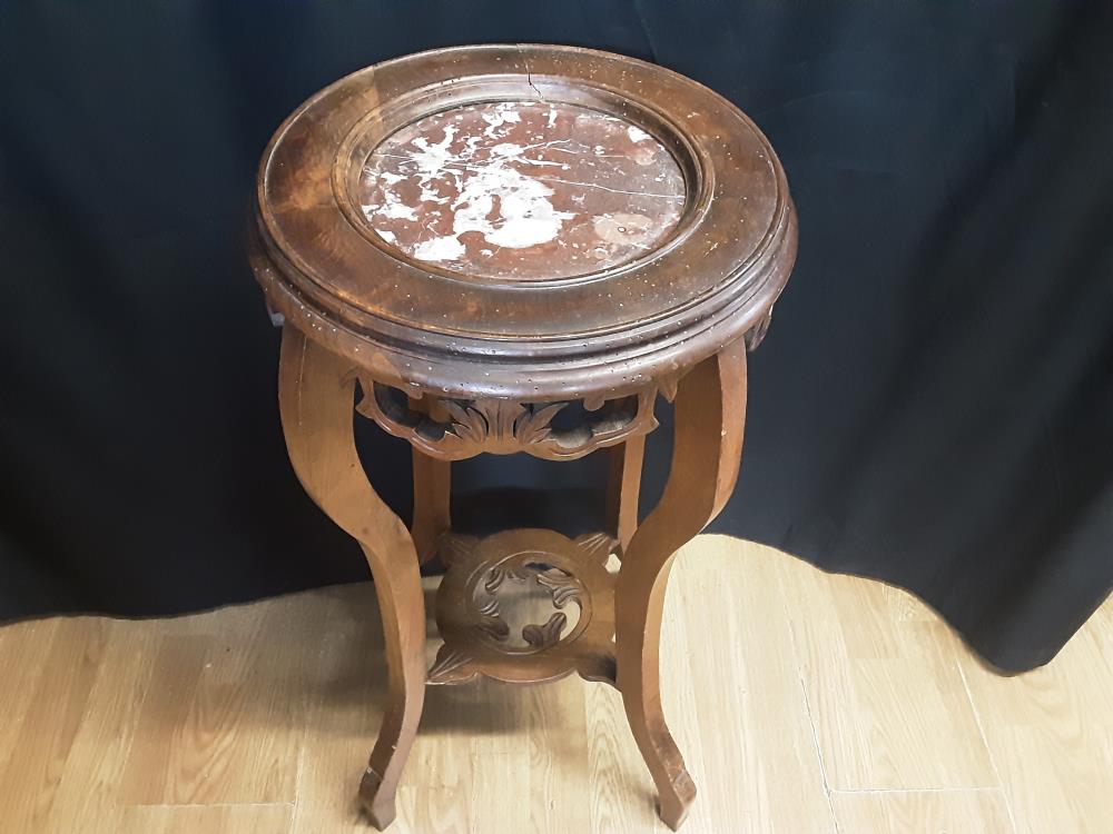 SELLETTE RONDE EN BOIS ET MARBRE
