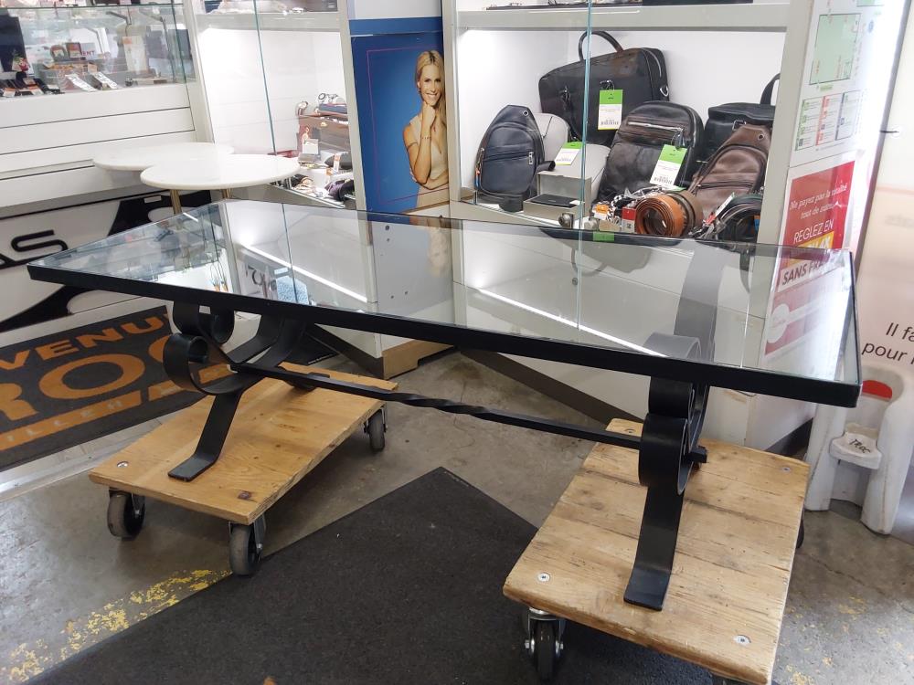 TABLE BASSE FER FORGER NOIR PLATEAU EN VERRE