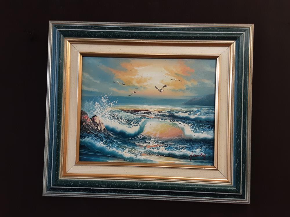 TABLEAU MER ET MOUETTES 37,5 X 32,5 CM