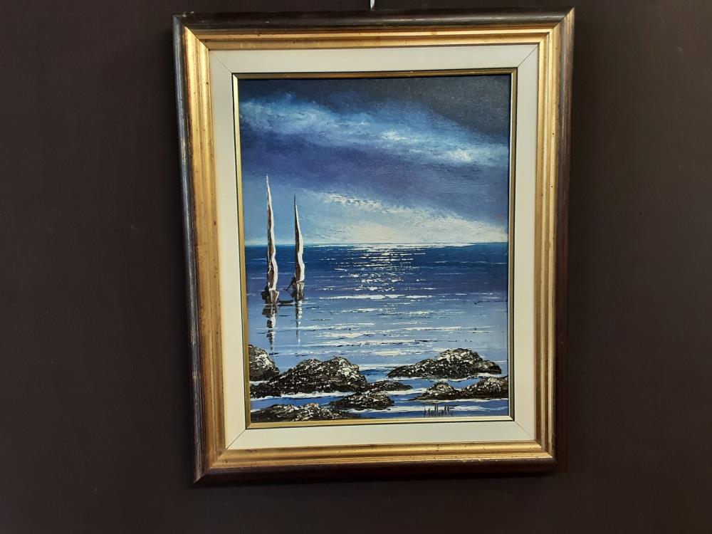 TABLEAU MER ET BATEAUX 45 X 54 CM