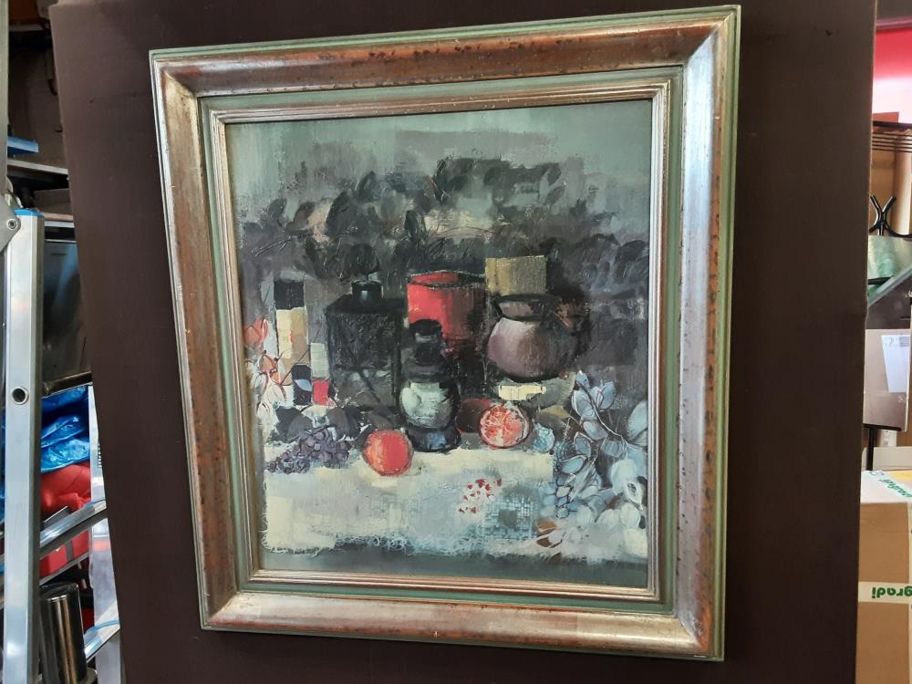 TABLEAU CADRE ARGENTE ET DORE MOTIF NATURE MORTE