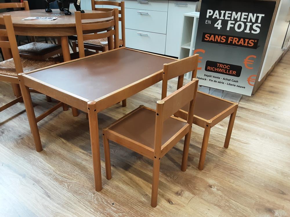 TABLE + 2 CHAISES BRUN