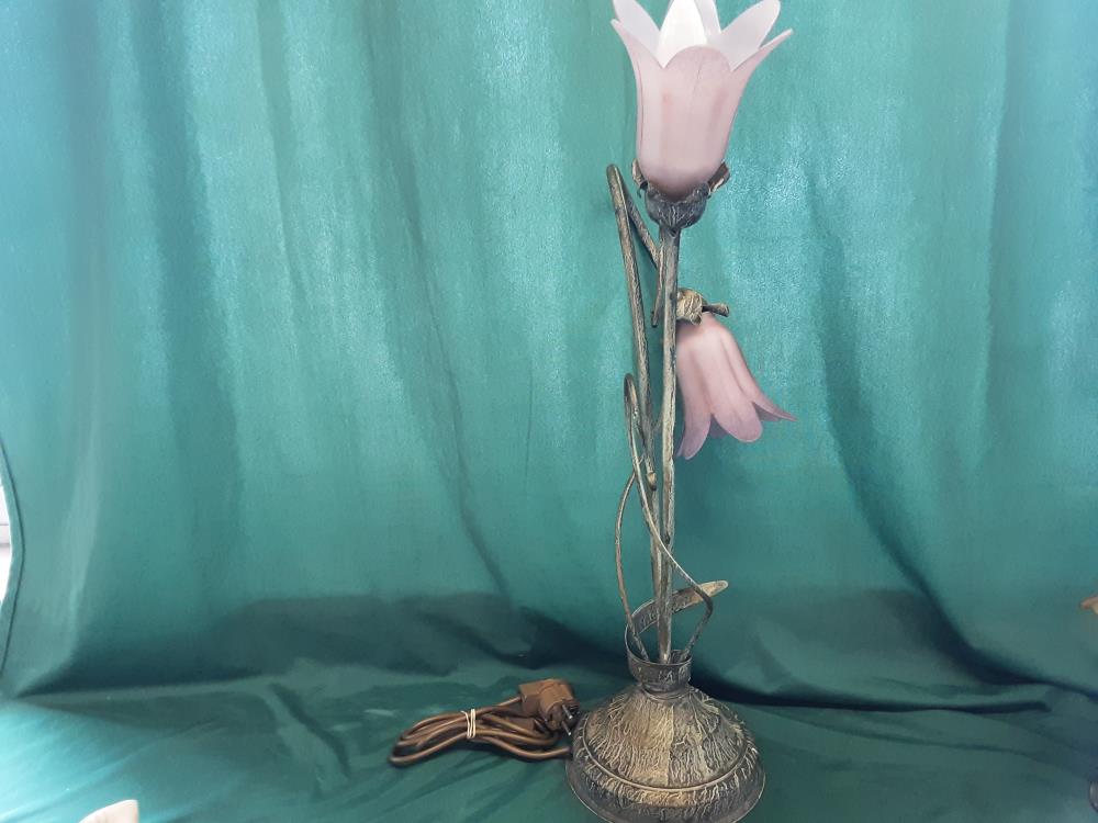 LAMPE DE SALON 2 BRANCHES VERRES ROSE PIED METAL