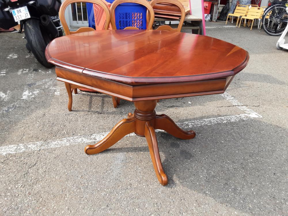 TABLE PIED CENTRAL MERISIER 2 ALLONGES