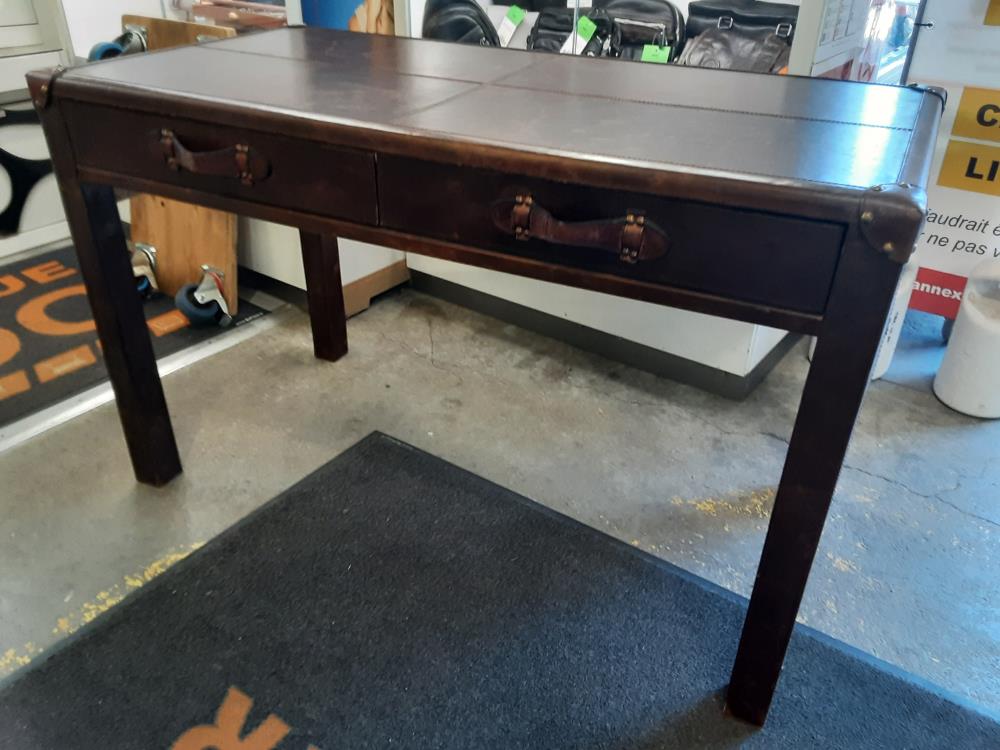 BUREAU 2 TIROIRS EN CUIR MARRON