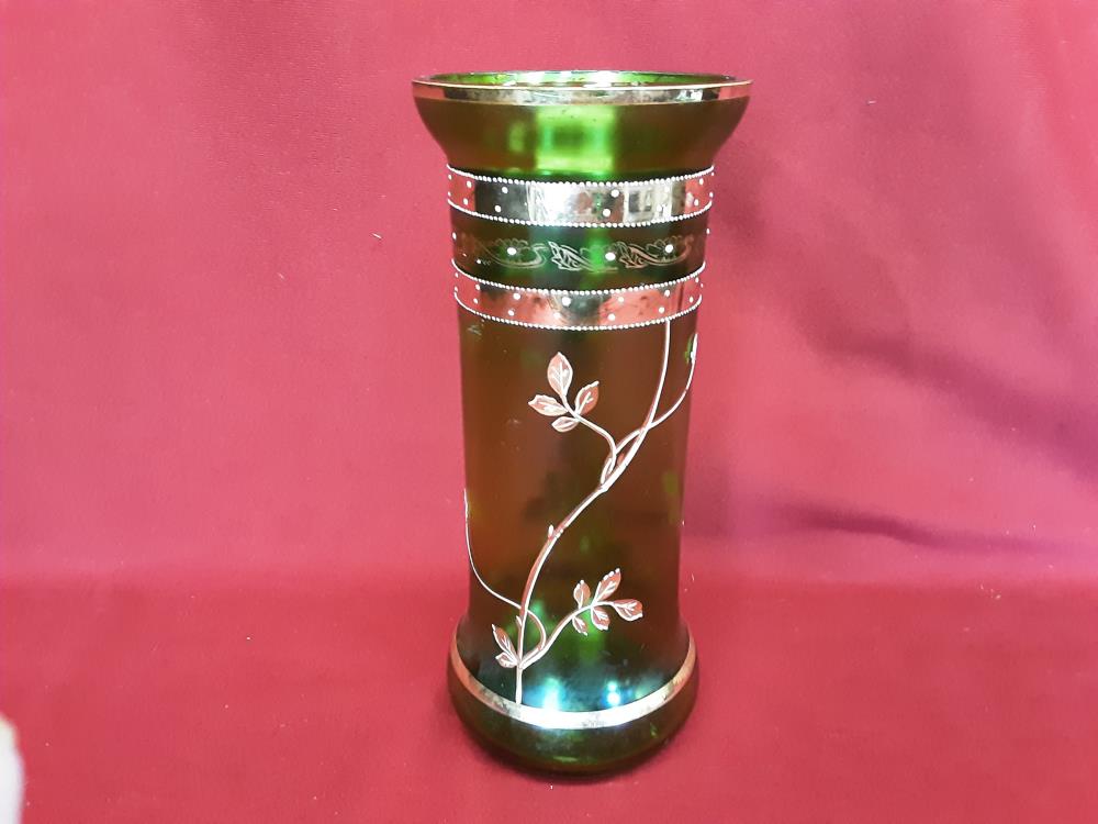 VASE VERT DECOR FLEURS OR