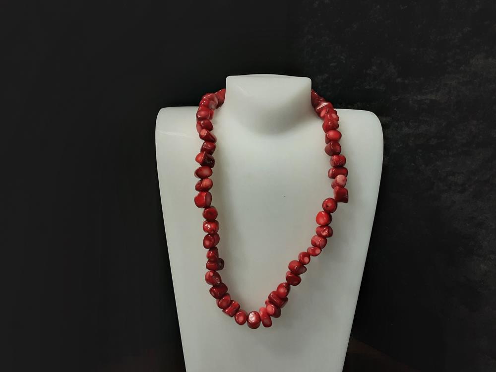 COLLIER PERLES ROUGES IMIT. GRENADE