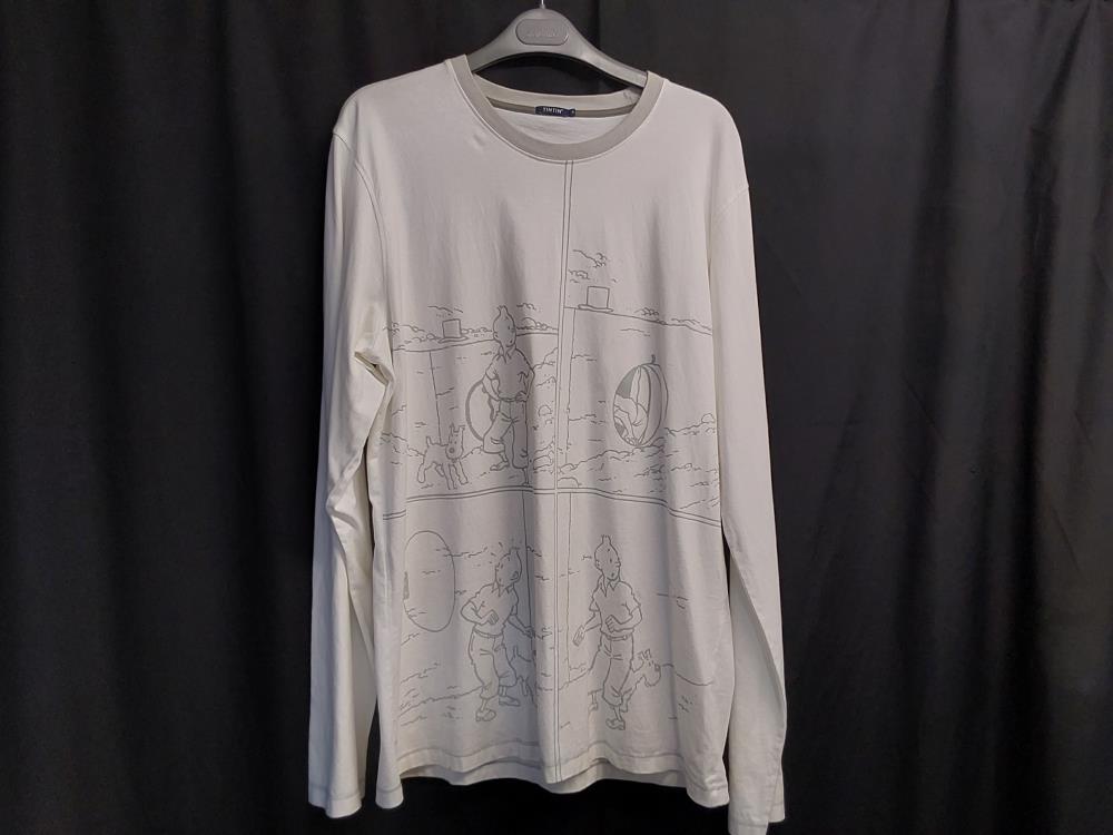 TEE-SHIRT TINTIN  MANCHES LONGUES BLANC - TAILLE XL 
