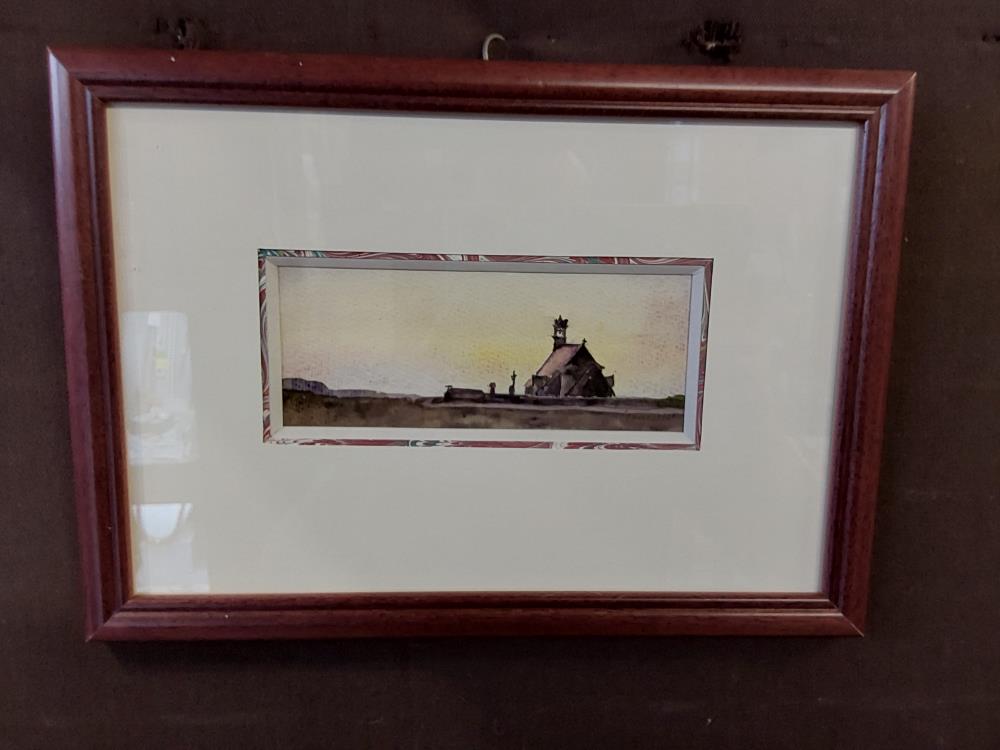 AQUARELLE MOTIF EGLISE SIGNEE
