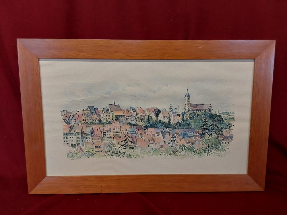 TABLEAU MOTIF VILLAGE SANS VERRE CADRE BOIS