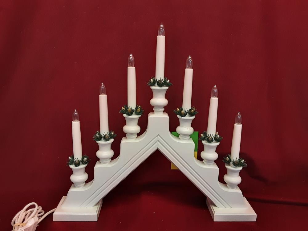 SUPPORT BLANC 7 BOUGIES LUMINEUSES 