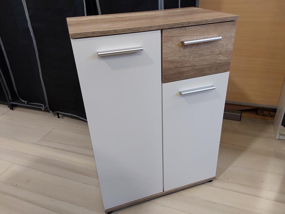 MEUBLE D'APPOINT JACKY 2 PORTES + 1 TIROIR COLORIS BOIS ET BLANC (002349/4251182703807)