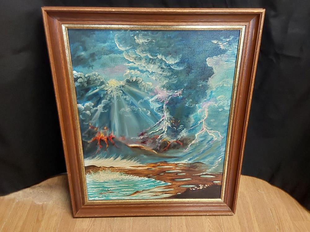 TABLEAU VOLCAN ET ORAGES  - SIGNE 