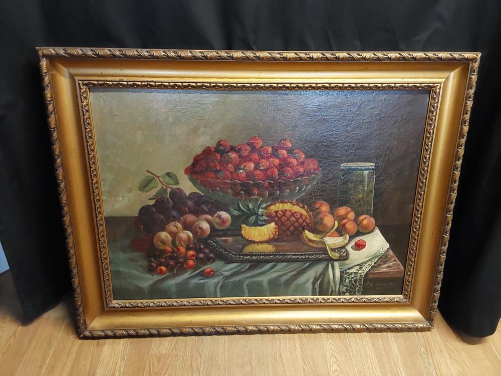 TABLEAU NATURE MORTE FRUITS SIGNE FX KRUBLER