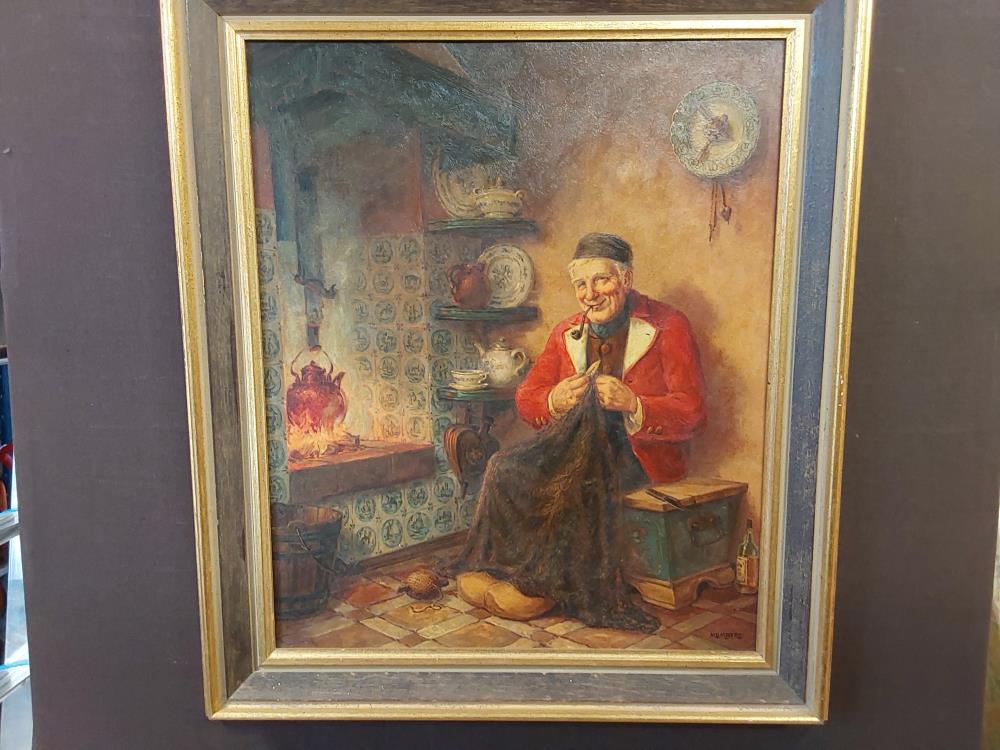TABLEAU CHROMO HOMME A LA PIPE GM CADRE DORE