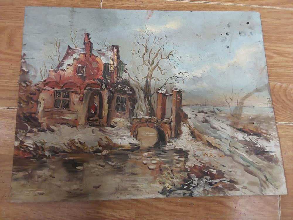 TABLEAU RECTO VERSO PORTRAIT OU MAISON EN FORET SANS CADRE