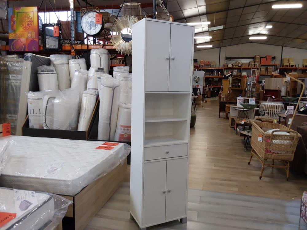 COLONNE SDB DOUBLE PORTES + 1 TIROIR COLORIS BLANC MAT