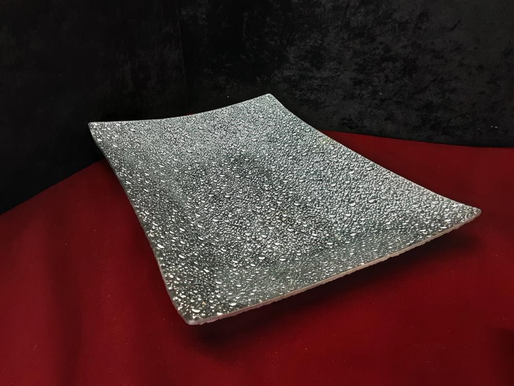 PLAT RECTANGULAIRE VERRE ET ARGENTE GM