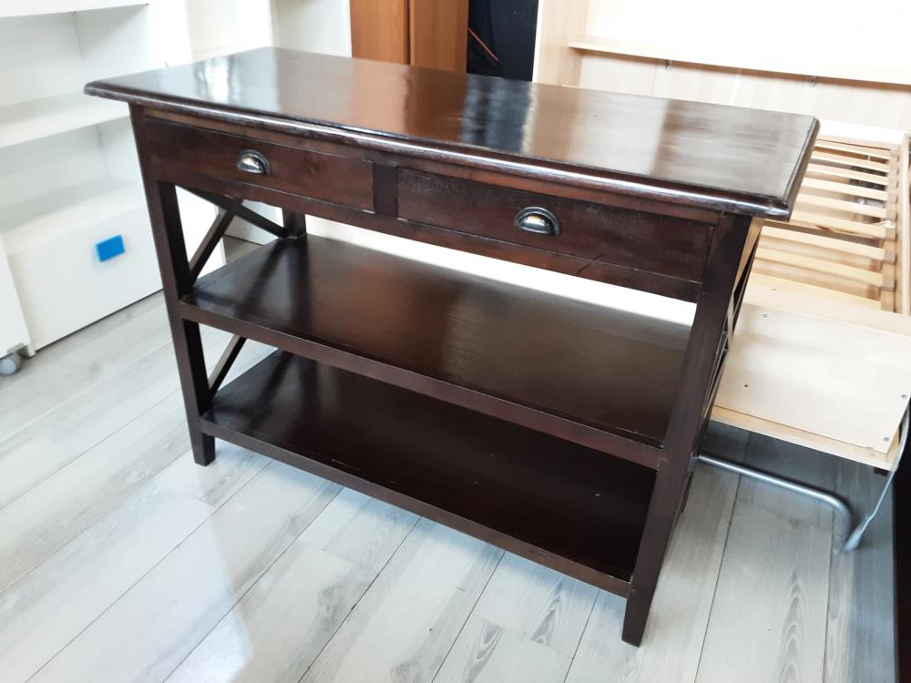 CONSOLE COLORIS WENGUE 2 ETAGERES / 2 TIROIRS