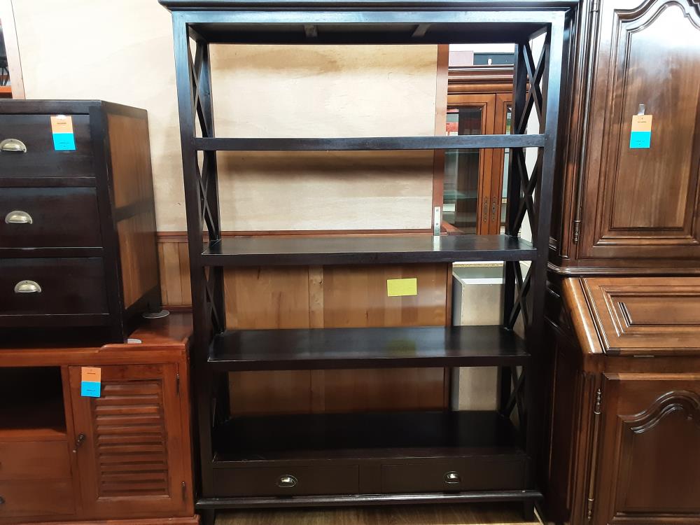 ETAGERE BIBLIOTHEQUE WENGUE BOIS ETAGES 2 TIROIRS