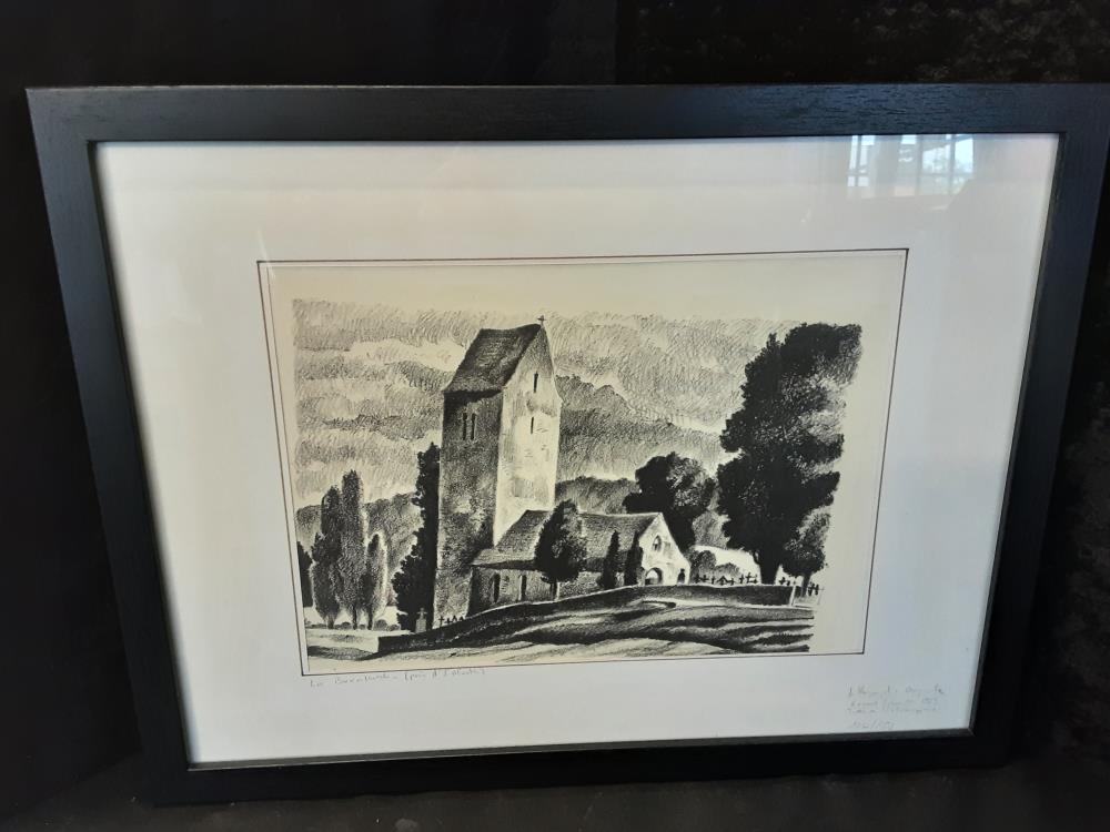 TABLEAU ÉGLISE D'ILLFURTH AU CRAYON NUMÉROTÉ 104/150 - 43X33CM