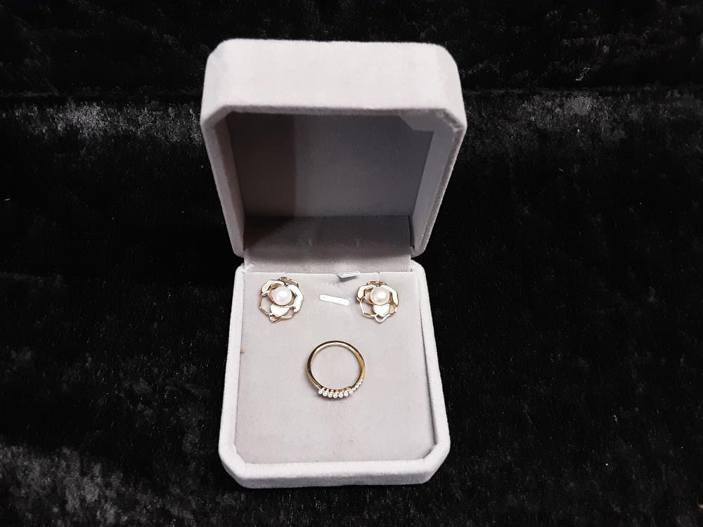 BOUCLES + BAGUE PERLE DE CULTURE