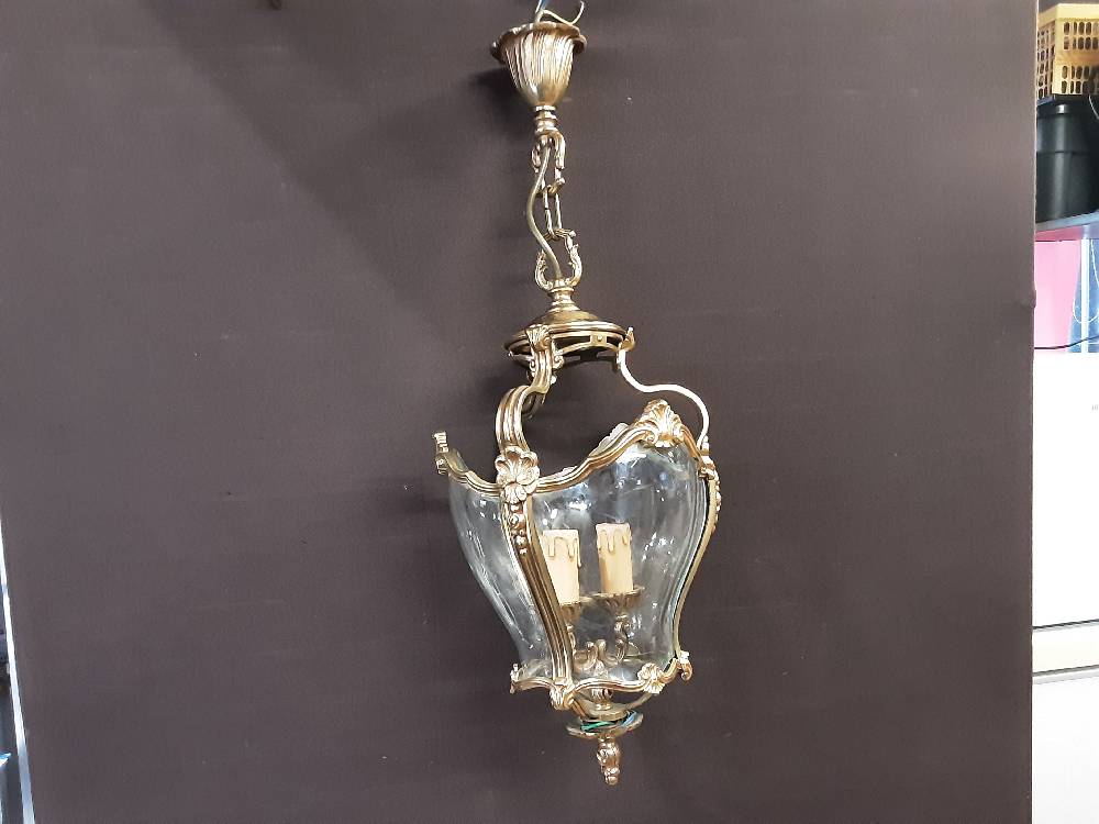 SUSPENSION LANTERNE 2 BRANCHES BRONZE