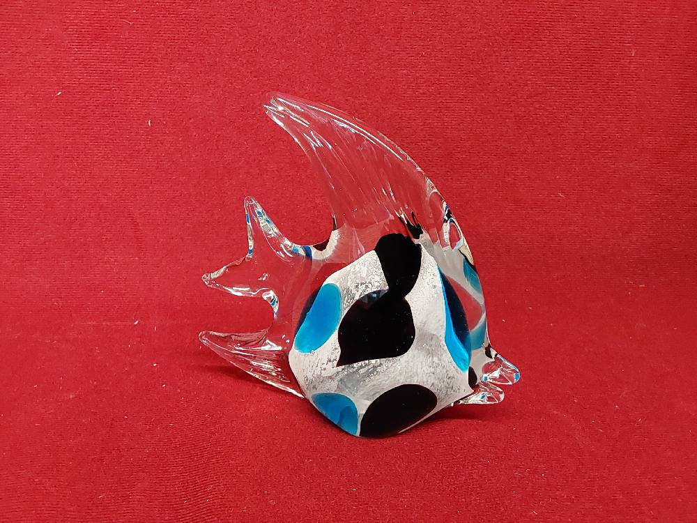 POISSON VERRE SOUFFLÉ BLANC- BLEU - NOIR 