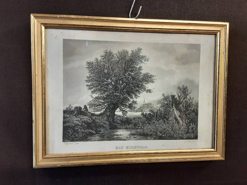 TABLEAU CADRE DORÉ MOTIF ARBRES ET RIVIERE 