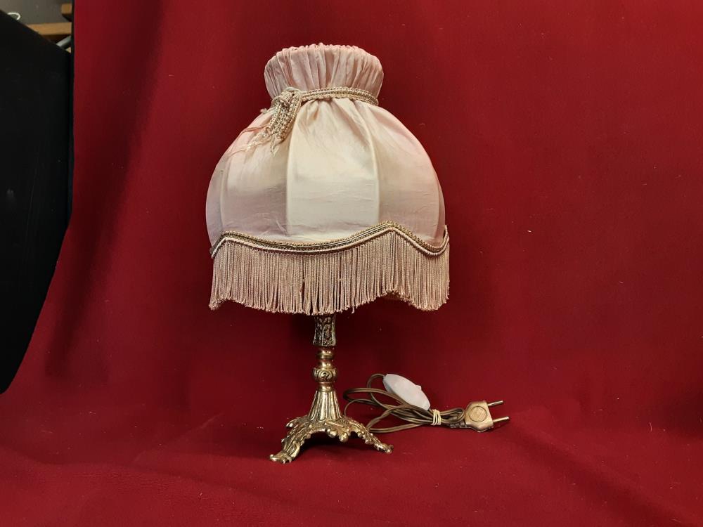 LAMPE DE CHEVET PIED METAL ABAT JOUR TISSUS ROSE