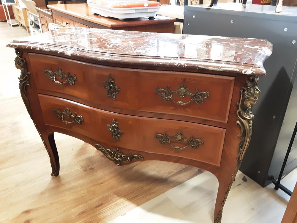 COMMODE 2 TIROIRS  PLATEAU MARBRE BRUN