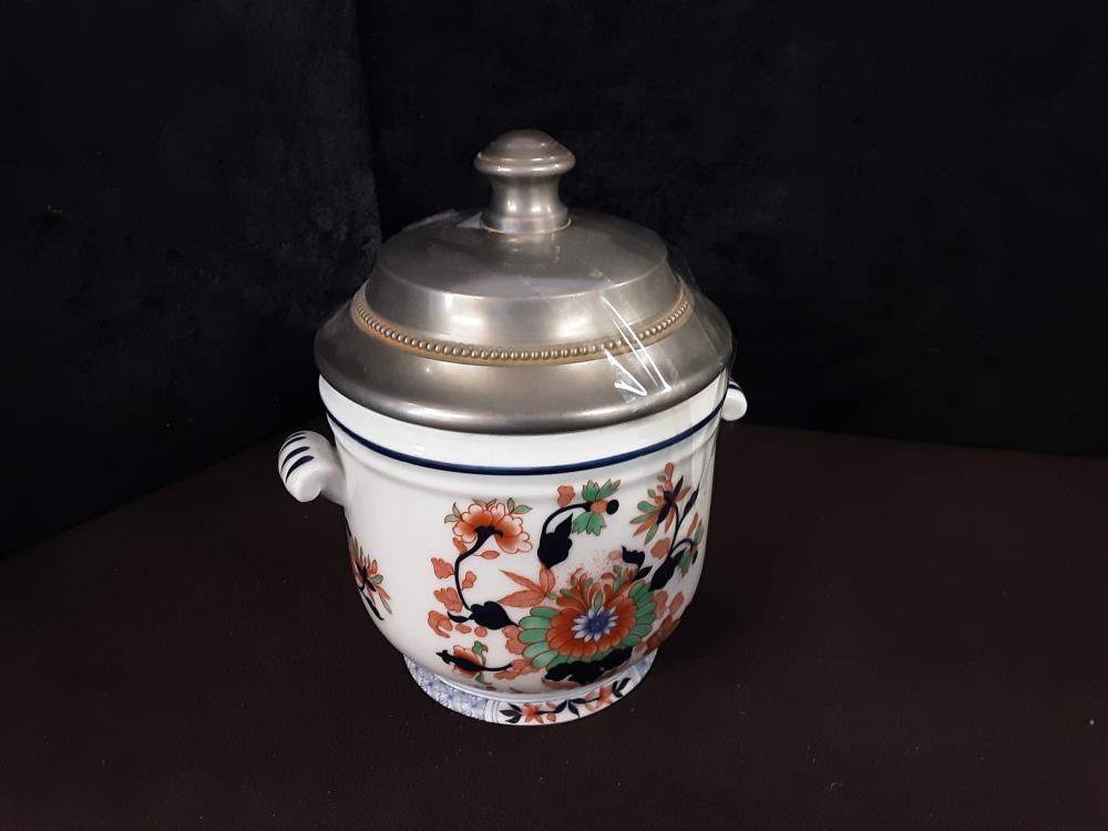 POTICHE PORCELAINE LIMOGES COUVERCLE ÉTAIN