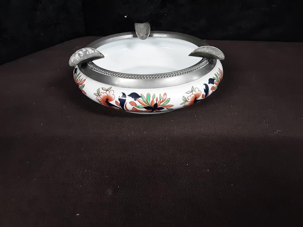 CENDRIER PORCELAINE LIMOGES + ÉTAIN