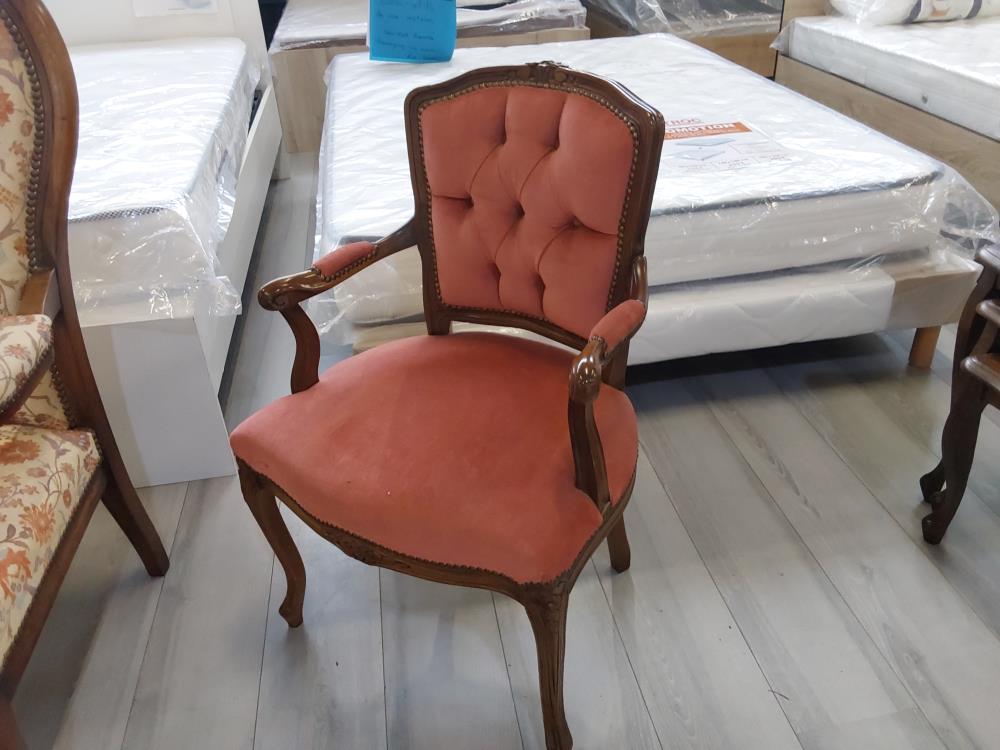 FAUTEUIL CABRIOLET TISSU VIEUX ROSE BOIS MERISIER