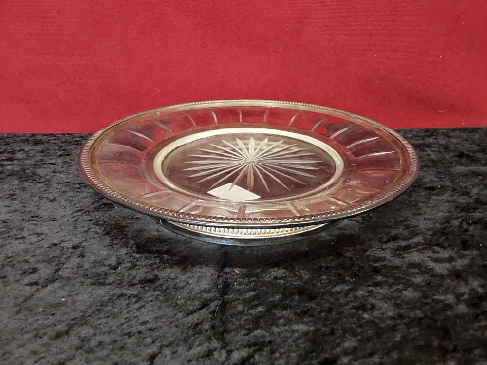 COUPE À FRUITS VERRE  SUR PIED EN ARGENT